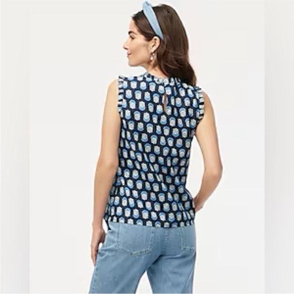 J. Crew printed linen blend ruffle neck top blouse sleeveless blue
Size S - Picture 3 of 9